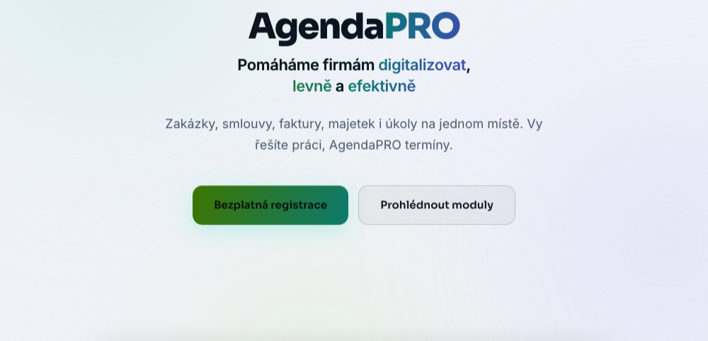 Úvodní stránka webu AgendaPRO